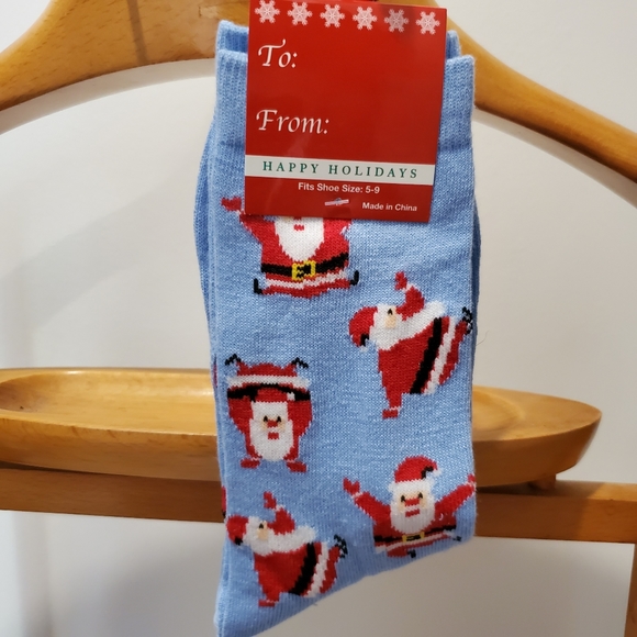 2/$15 Dancing Santa Christmas Gift Socks Blue 5-9 - Picture 2 of 6